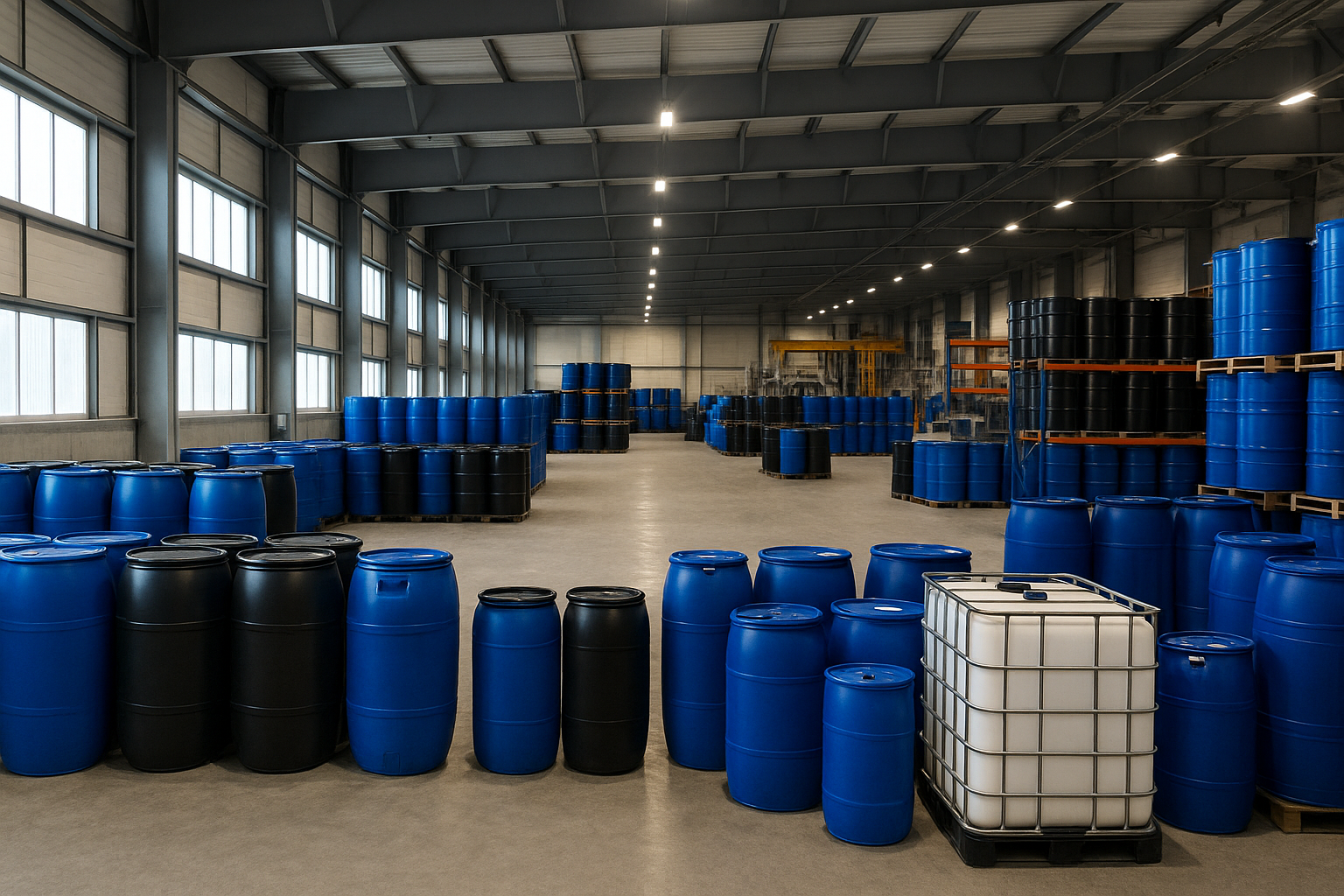 Instalações com estoque de bombonas e IBCs